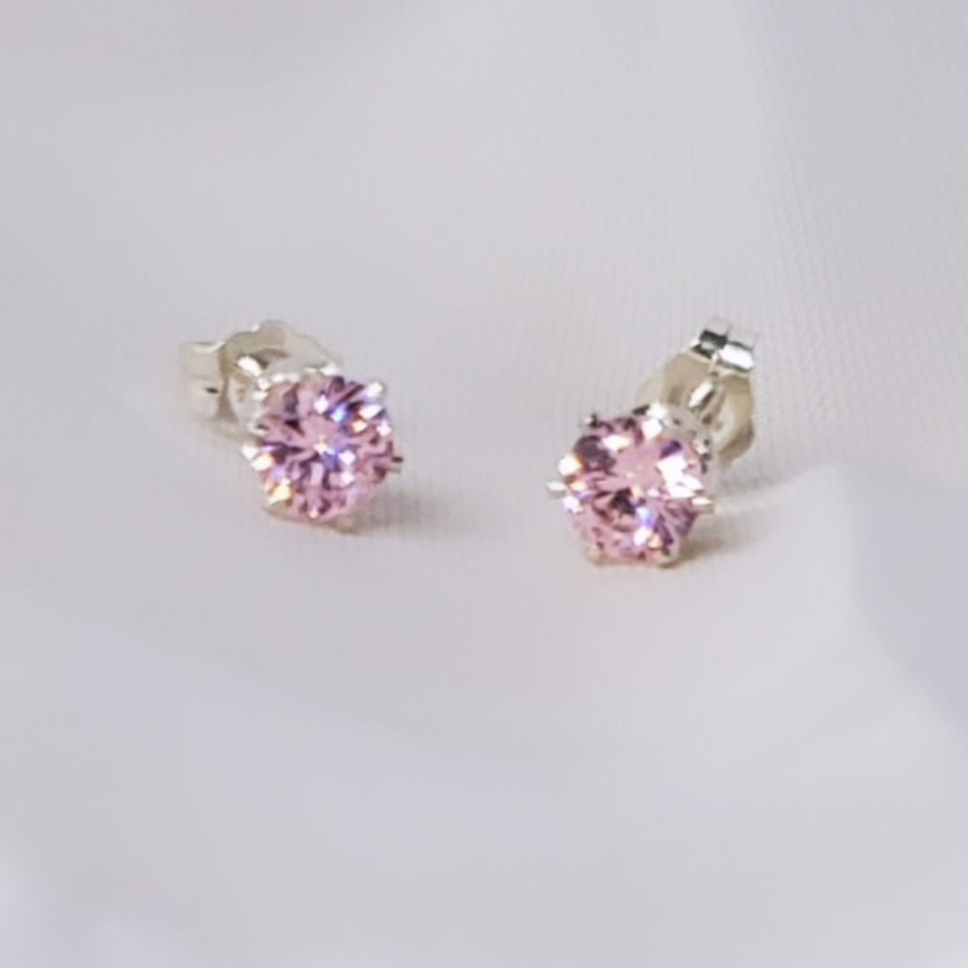 Elegant Bling: Pink Cubic Zirconia Sterling Silver Earrings