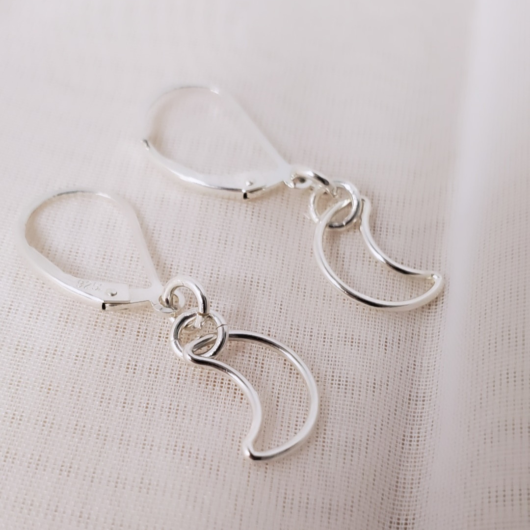 Sterling Silver Leverback Cosmic Moon Earrings