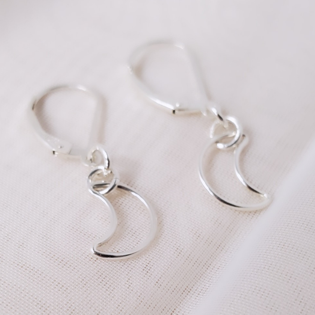 Sterling Silver Leverback Cosmic Moon Earrings