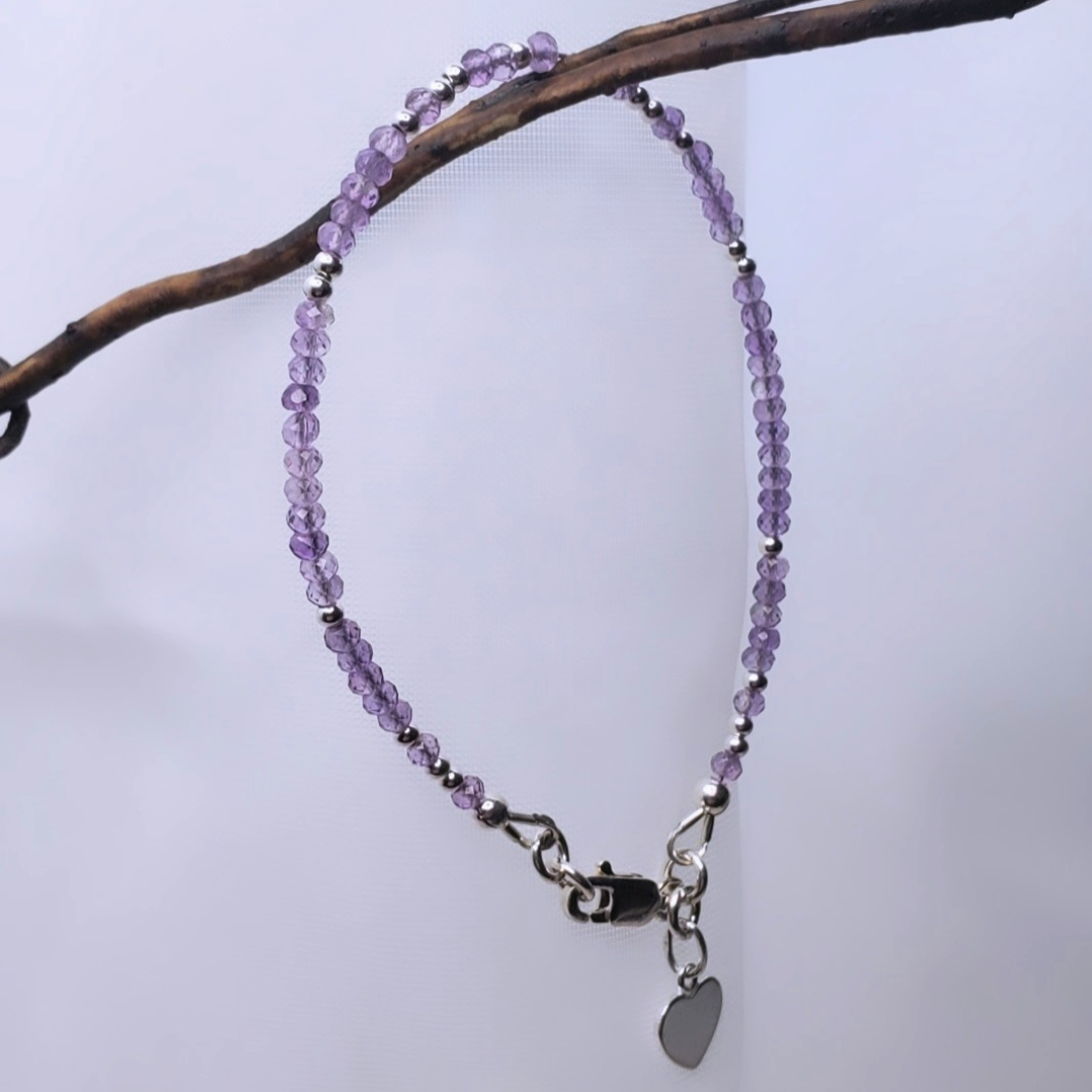 Amethyst Serenity: Sterling Silver Peaceful Gemstone Bracelet
