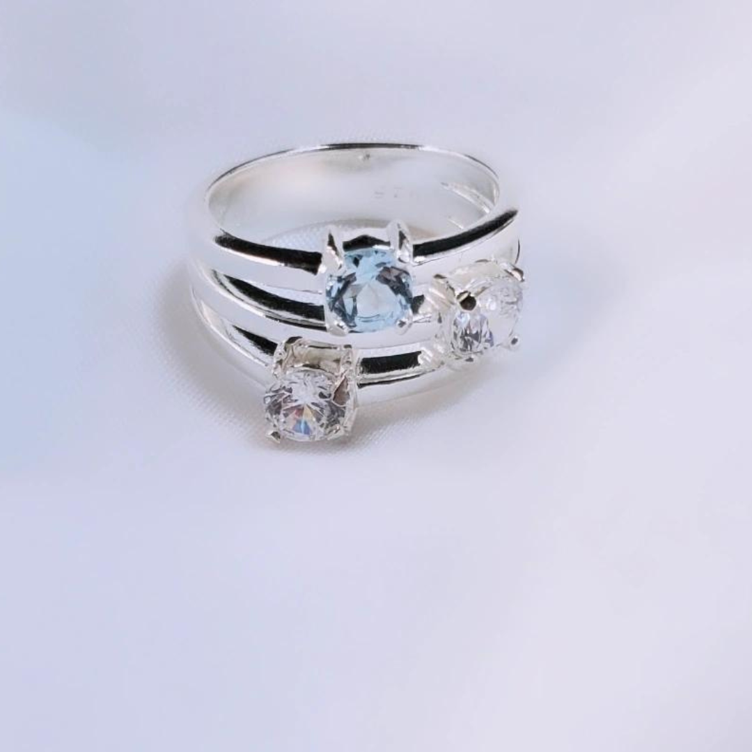 Sterling Silver Swarovski Crystal and Blue Topaz Sparkle Like the Ocean Ring