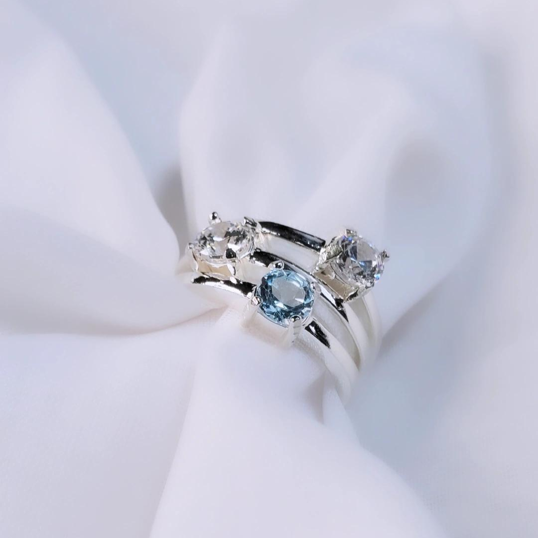 Sterling Silver Swarovski Crystal and Blue Topaz Sparkle Like the Ocean Ring