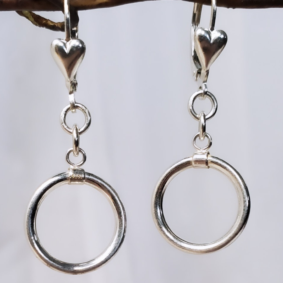 Sterling Silver Heart Leverback Circle of Love Earrings