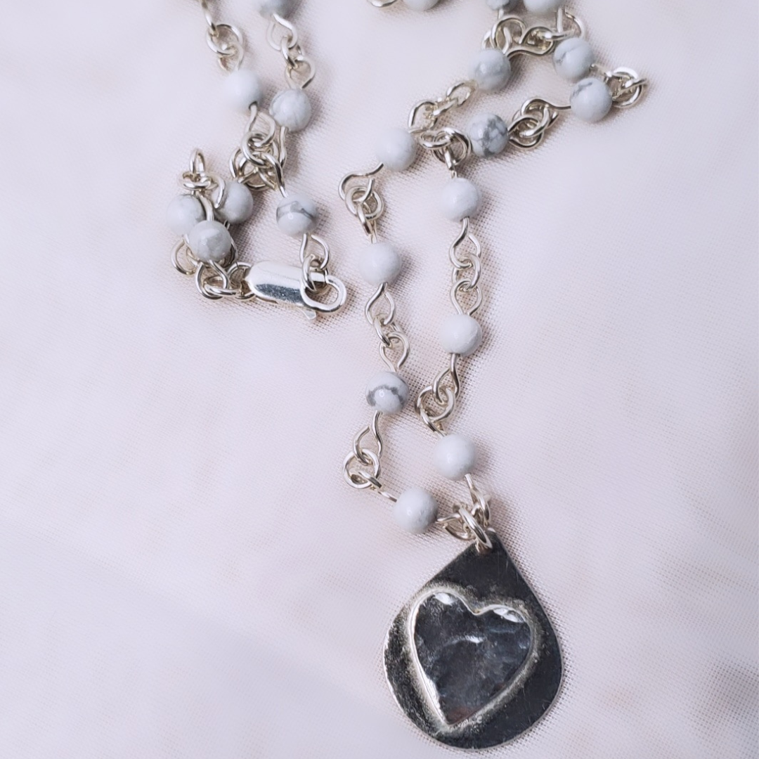 Sterling Silver and Howlite Hearts Inspired Necklace