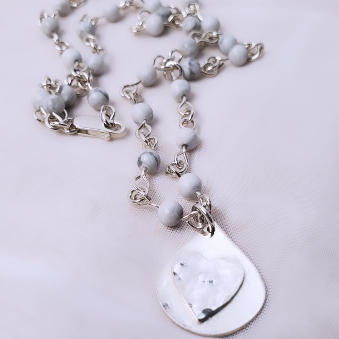 Sterling Silver and Howlite Hearts Inspired Necklace