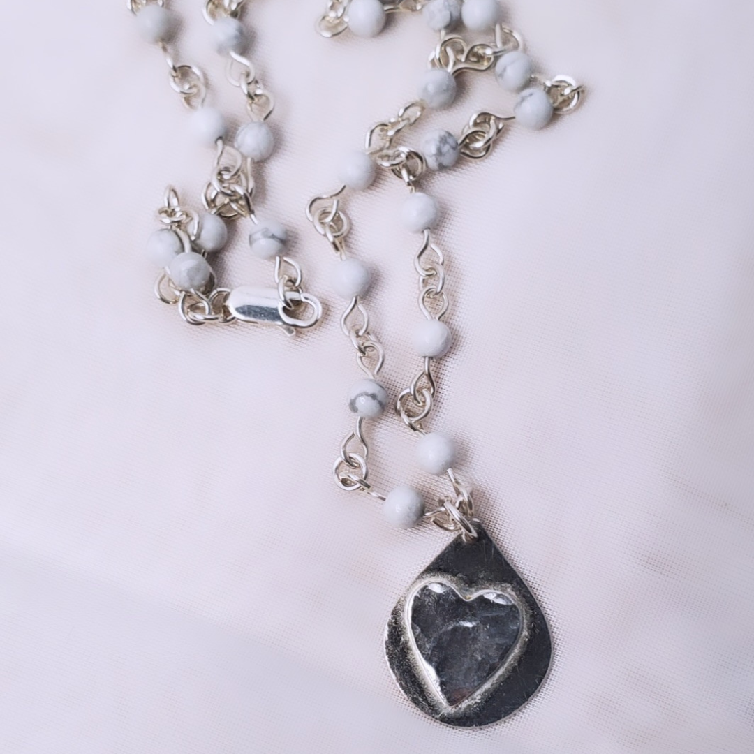 Sterling Silver and Howlite Hearts Inspired Necklace