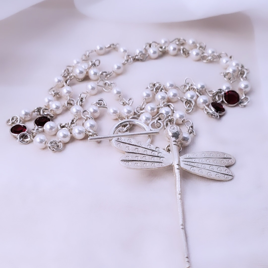 Swarovski Pearls and Channels and Sterling Silver Wind Beneath My Wings Necklace