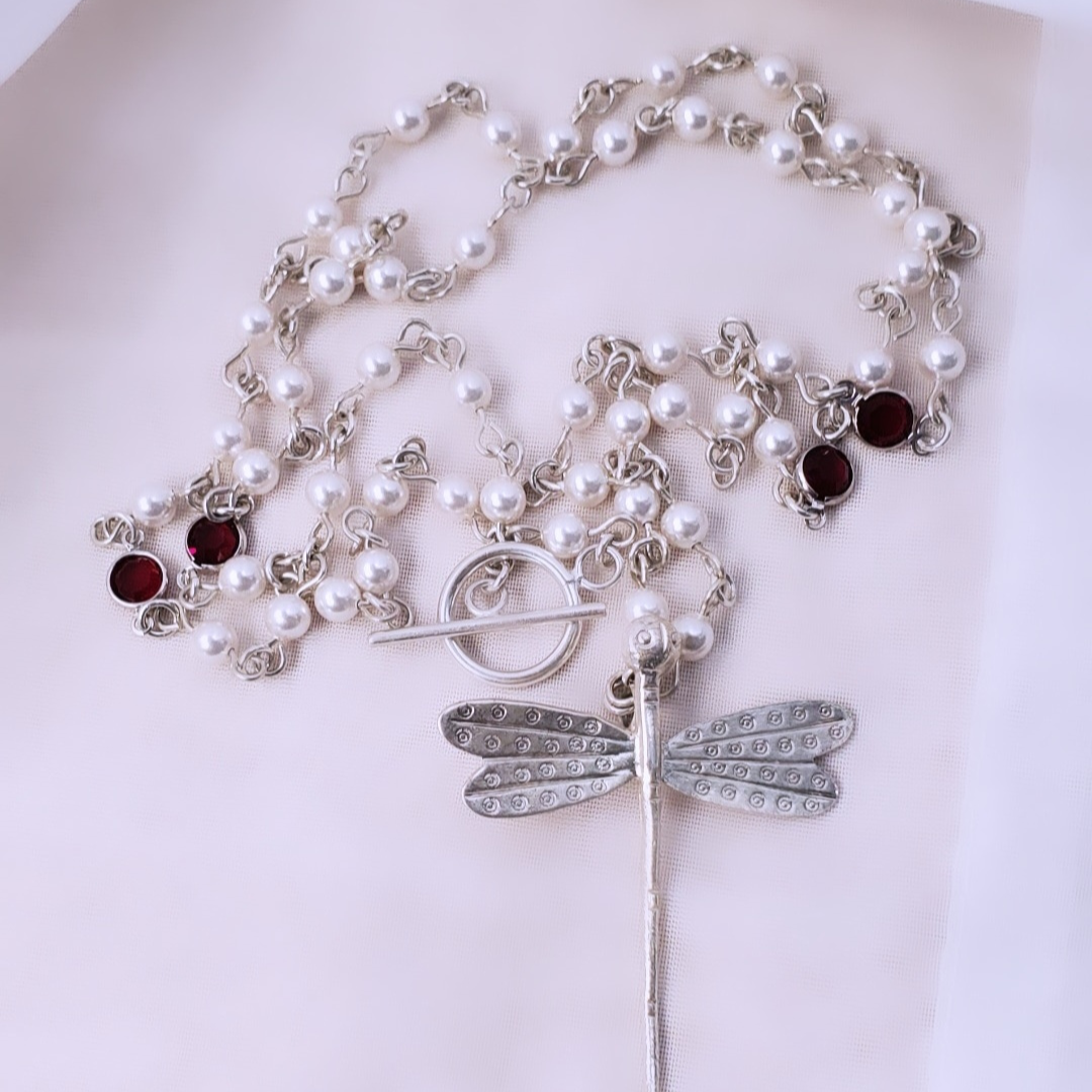 Swarovski Pearls and Channels and Sterling Silver Wind Beneath My Wings Necklace