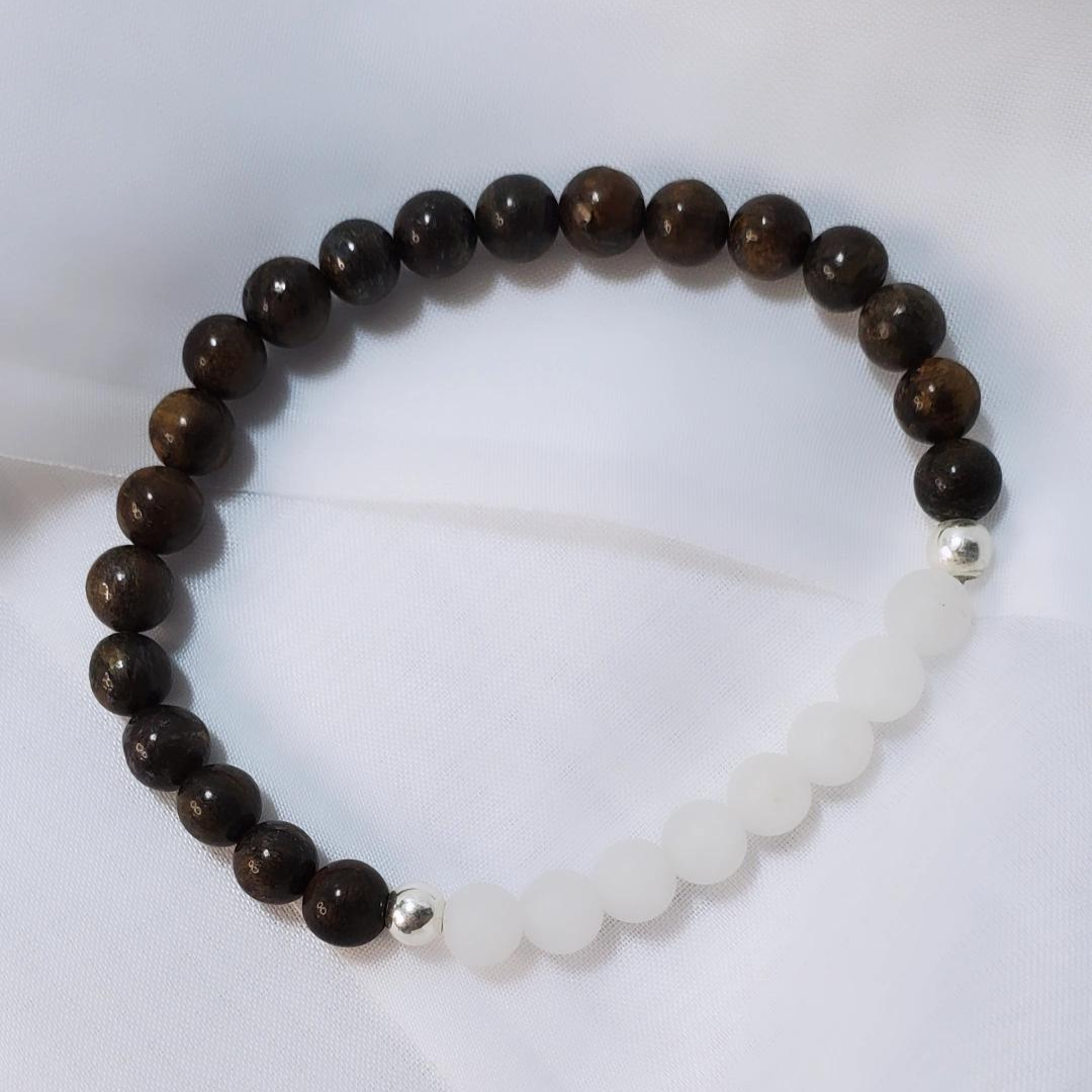 Bronzite and Swarovski Pearls or White Jade Woodland Hide & Chic Bracelet