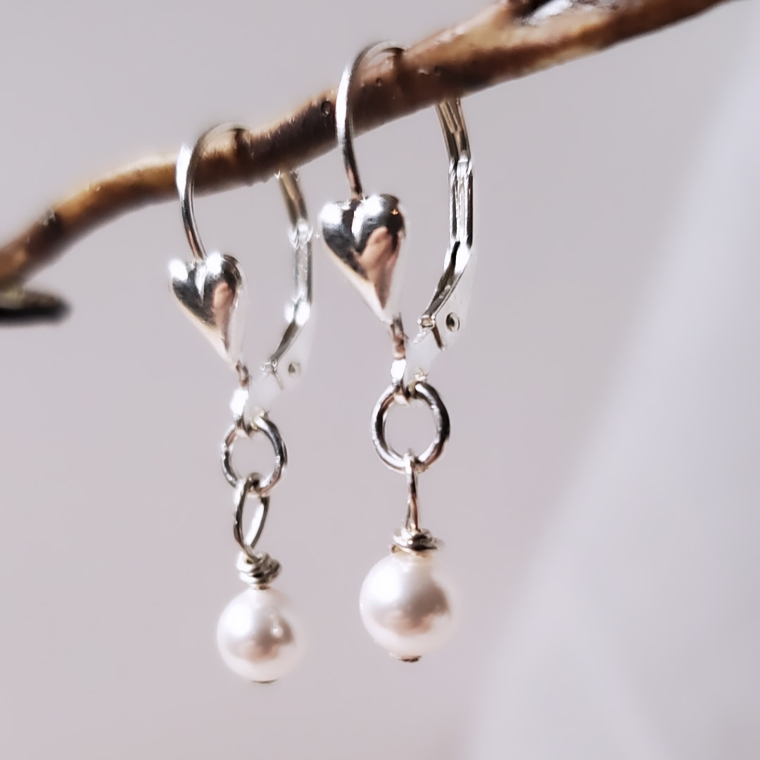 Sterling Silver Leverback Swarovski Love of Pearls Earrings