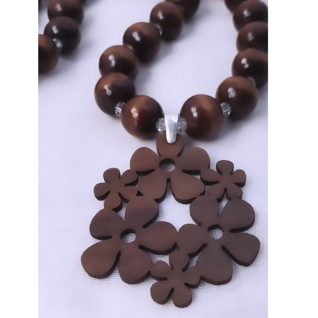 Flower Power Mahogany and Wood Necklace