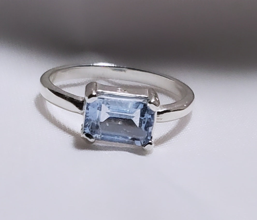 Aquamarine Octagon Sterling Silver Ring