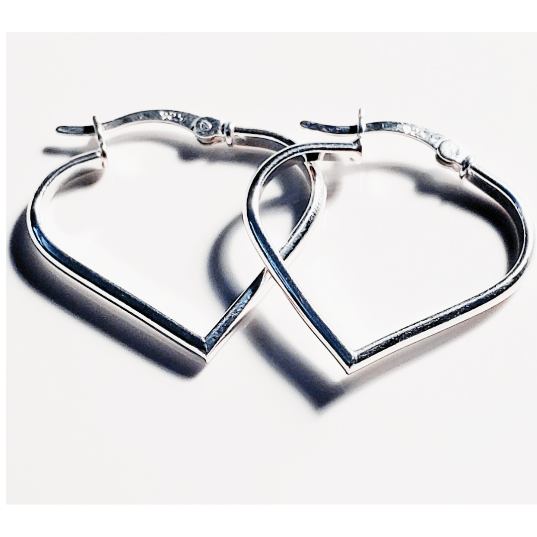 Sterling Silver Heart Hoop Earrings