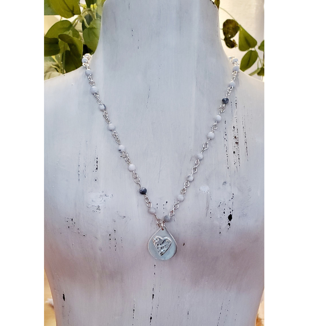 Sterling Silver and Howlite Hearts Inspired Necklace